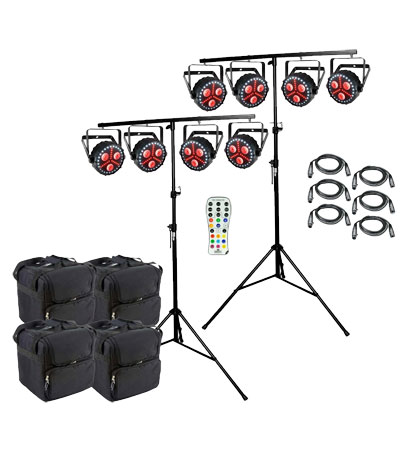 Chauvet FXpar 3 Compact Effect Par Lights with Stands, Remote & Cases Package 