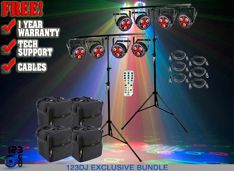 Chauvet FXpar 3 Compact Effect Par Lights with Stands, Remote & Cases Package 