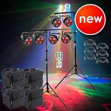 8 Chauvet DJ FXpar 3 Compact Effect Par Lights with Stands, Remote & Cases Package