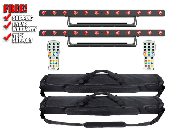 Chauvet DJ COLORband T3 BT Bluetooth Wash Lights with IRC-6 Infrared Remote Controls & Carry Bags Duo Package 