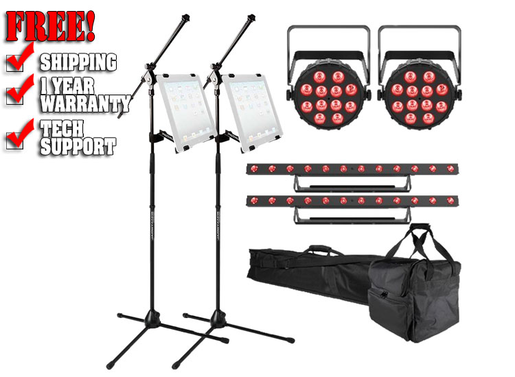 (2) Chauvet DJ SlimPAR T12 BT Bluetooth Wash Lights with COLORband T3 BT Wash Lights & Boom Mic Stand Package 