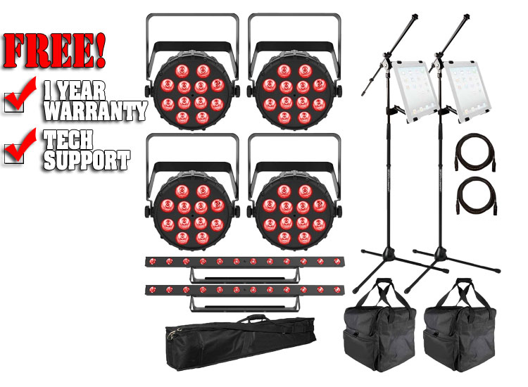 (4) Chauvet DJ SlimPAR T12 BT Bluetooth Wash Lights with COLORband T3 BT Wash Lights Package 