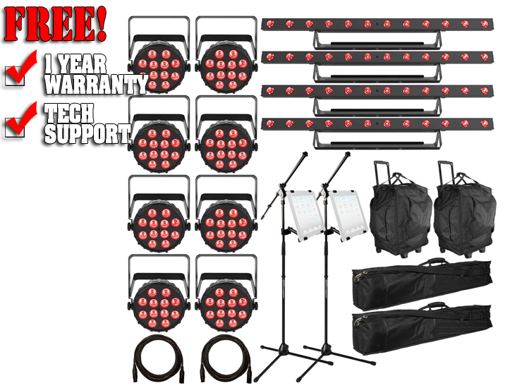 (8) Chauvet DJ SlimPAR T12 BT Bluetooth Wash Lights with COLORband T3 BT Wash Lights Package 