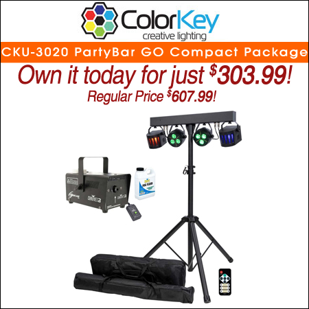 ColorKey CKU-3020 PartyBar GO Compact with Chauvet DJ Hurricane 700 Fog Machine Package