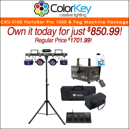  ColorKey CKU-3100 PartyBar Pro 1000 with Footswitch Controller & Fog Machine Package