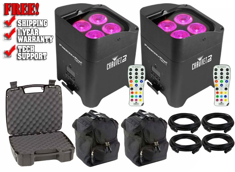(2) Chauvet DJ Freedom Par Hex-4 Wireless Rechargeable RGBAW+UV LED Pars + Cases Pack