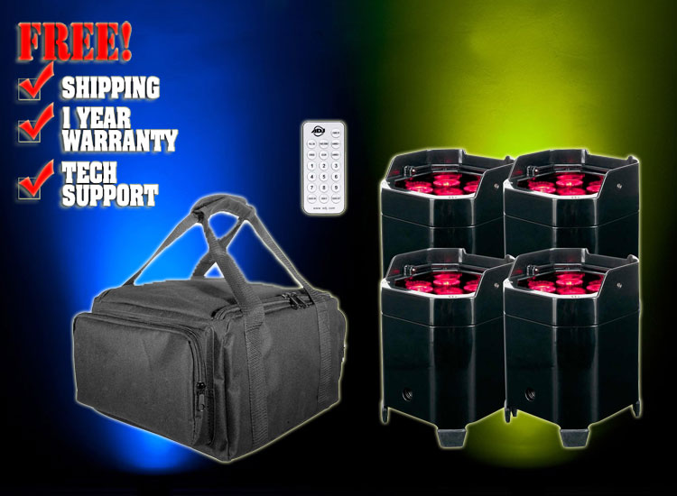 (4) American DJ Element HEX Battery Powered Wireless LED Pars Package