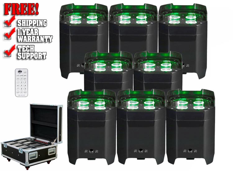 American DJ Element HEXIP Wireless DMX LED Pars 8 Pack with Remote + Charging Case Pack