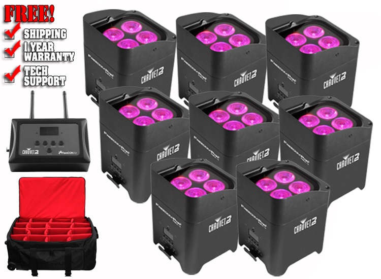 CHAUVET DJ 8 Freedom Par Hex-4 Pack with FlareCON Air & FREE Rolling Carry Bag