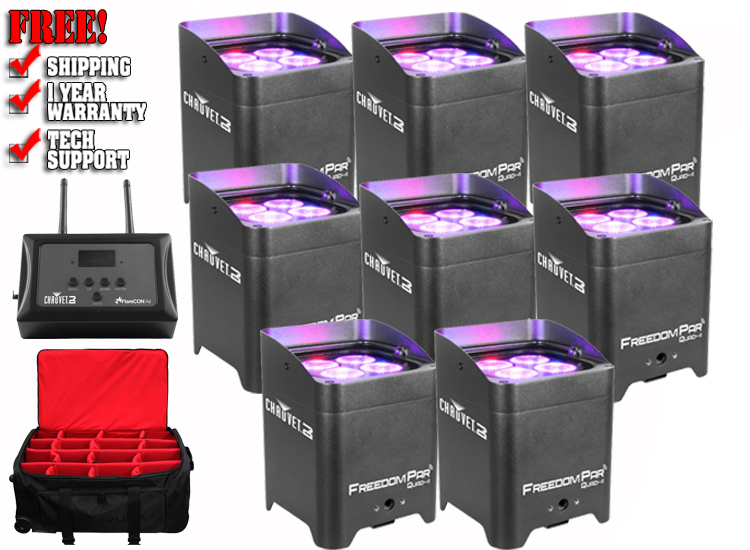 CHAUVET DJ 8 Freedom Par Quad-4 Bundle with FlareCON Air Adapter & Rolling Carry Bag