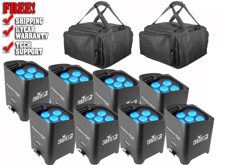CHAUVET DJ 8 FREEDOM PAR TRI 6 Pack with Carrying Bags
