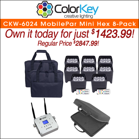 ColorKey CKW-6024 MobilePar Mini Hex 8-Pack with AirHub Wi-DMX Transceiver Package