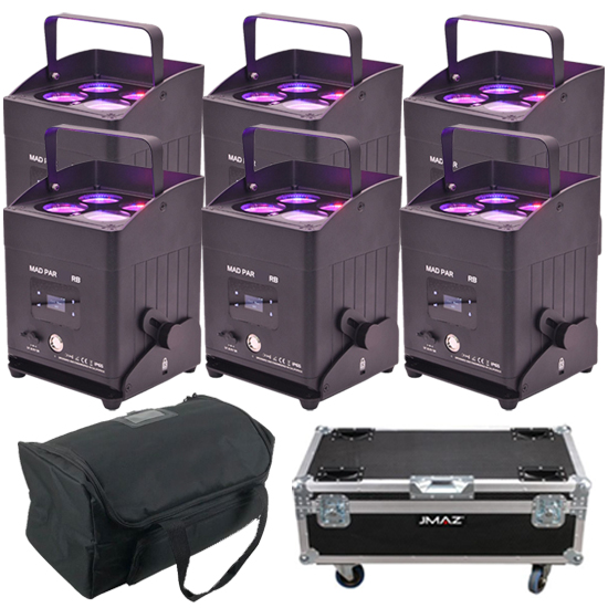 JMAZ Lighting JZ1037 MAD PAR RB RGBWAC LED Uplight with Charging Case Package