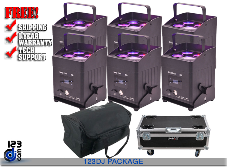 JMAZ Lighting JZ1037 MAD PAR RB RGBWAC LED Uplight with Charging Case Package 