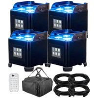 American DJ Element ST LED Hex RGBWA+UV Battery Powered Recharge Uplight 4 Pack