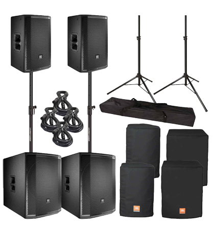 (2) JBL PRX812W Monitors with (2) 18inch Self-Powered Subwoofer and Covers