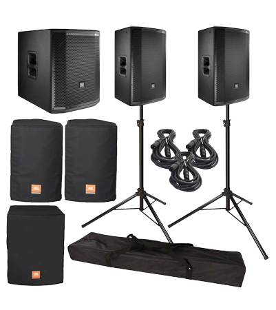 (2) JBL PRX815W Monitors with 15inch Self-Powered Subwoofer and Covers