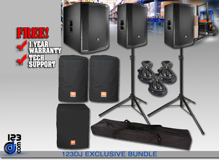 JBL PRX812W Monitors with 18inch Self-Powered Subwoofer and Covers