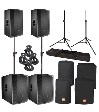 (2) JBL PRX815W Monitors with (2) 18inch Self-Powered Subwoofer and Covers