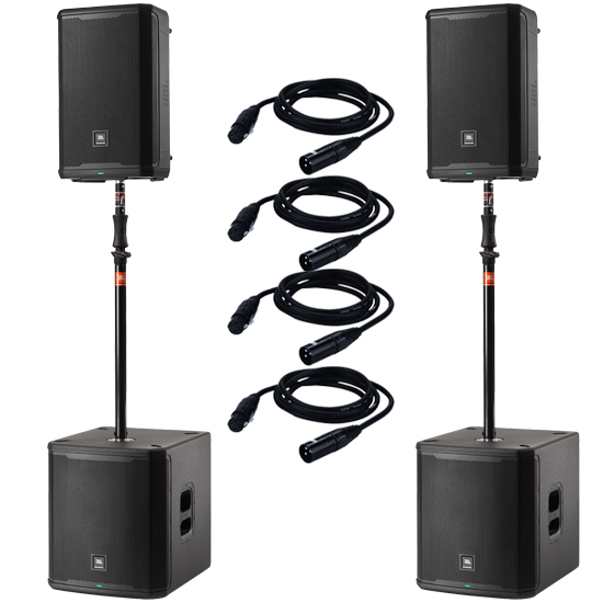 (2) JBL PRX915XLF & (2) JBL PRX912 with (2) Subwoofer Pole Package