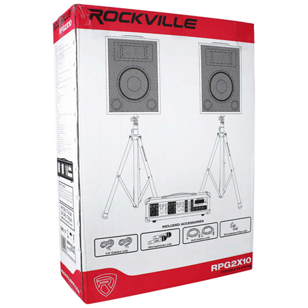 Rockville RPG2X10 Package PA System Mixer/Amp+10" Speakers+Stands+Mics