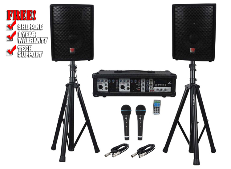 Rockville RPG2X10 Package PA System Mixer/Amp+10 Speakers+Stands+Mics+Bluetooth