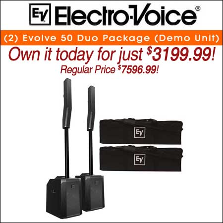 (2) Electro-Voice Evolve 50 White Portable Column PA System with Bluetooth Duo Package (Demo Unit)
