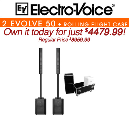 2 Electro-Voice EVOLVE 50 + Rolling Flight Case Bundle