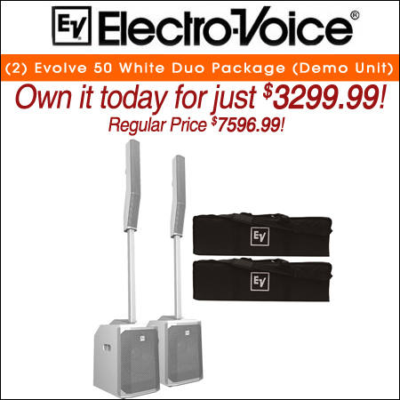 (2) Electro-Voice Evolve 50 White Portable Column PA System with Bluetooth Duo Package (Demo Unit)