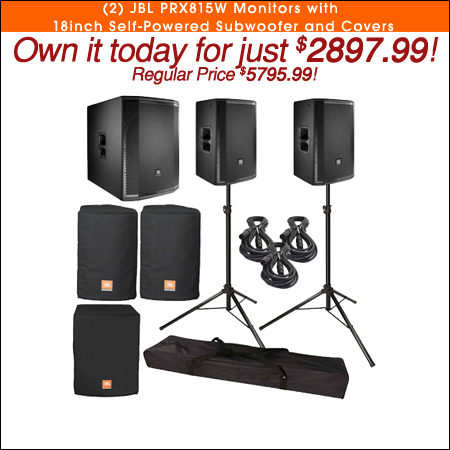(2) JBL PRX812W Monitors with 18inch Self-Powered Subwoofer and Covers 