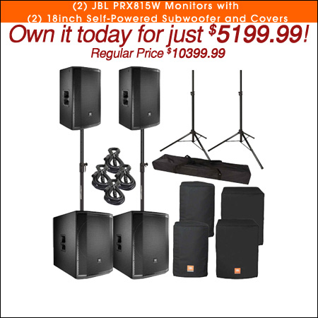 (2) JBL PRX812W Monitors with (2) 18inch Self-Powered Subwoofer and Covers 