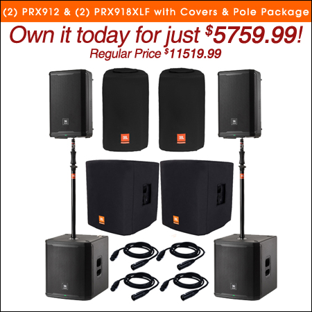  (2) JBL PRX912 and (2) JBL PRX918XLF with Covers and Pole Package 