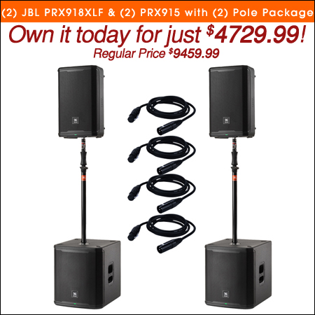  (2) JBL PRX918XLF & (2) JBL PRX915 with (2) Subwoofer Pole Package 
