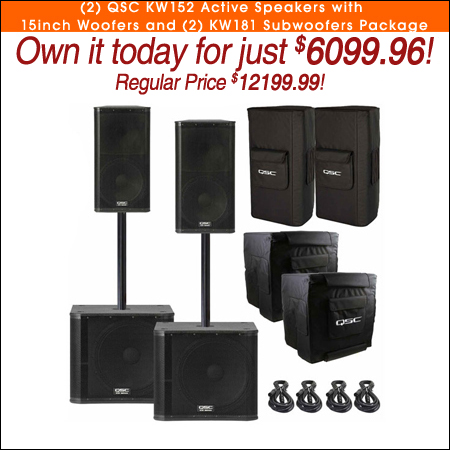 (2) QSC KW152 Active Speakers with 15inch Woofers and (2) KW181 Subwoofers Package 