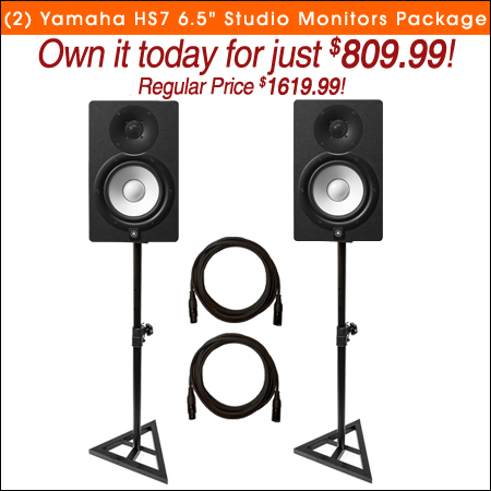 (2) Yamaha HS7 6.5" Nearfield Powered Studio Monitors Package 