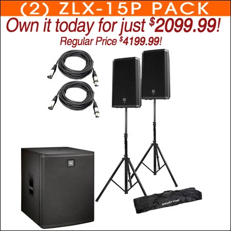 (2) Electro-Voice ZLX-15P 15" Powered Loudspeakers Package