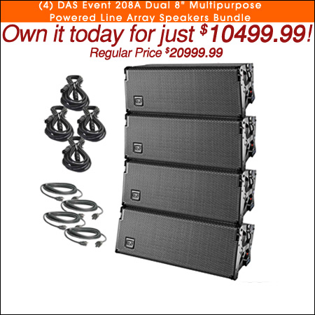 (4) DAS Event 208A Dual 8" Multipurpose Powered Line Array Speakers Bundle 