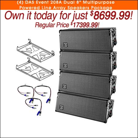 (4) DAS Event 208A Dual 8" Multipurpose Powered Line Array Speakers Package 