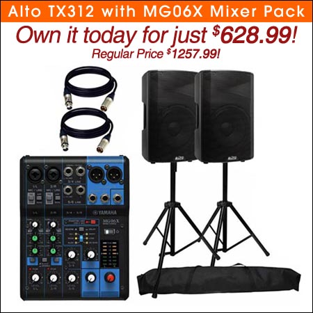 Alto TX312 750-watt 12-inch 2-way Powered Loudspeakers Pair with MG06X Mixer 