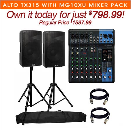 Alto TX315 750-WATT 12-INCH 2-WAY POWERED LOUDSPEAKER Pair with MG10XU Mixer pack 