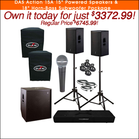 DAS Action 15A 1" Powered Speakers & 18" Horn-Bass Subwoofer Package 