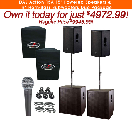 DAS Action 15A 15" Powered Speakers & 18" Horn-Bass Subwoofers Duo Package 