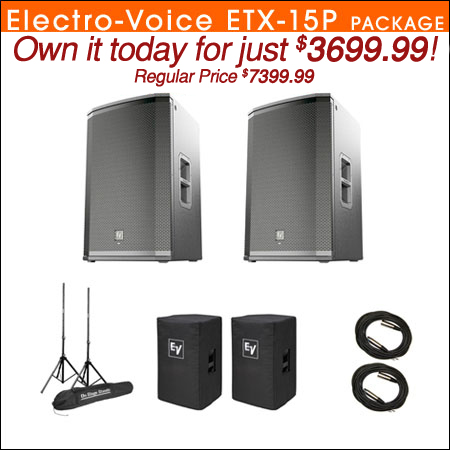 Electro-Voice ETX-15P 2-Way Powered Loudspeaker, Pair, with Speaker Pack 