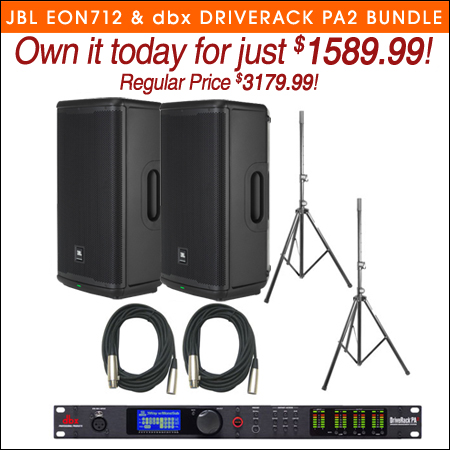 JBL EON712 Speakers & dbx DriveRack PA2 Bundle