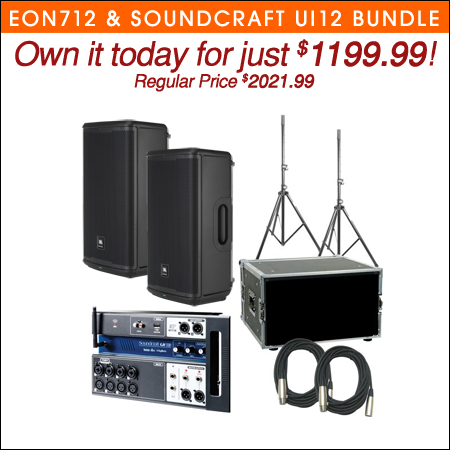  JBL EON712 Speakers and Soundcraft UI12 Mixer Bundle 