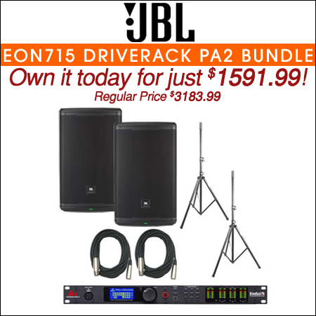 JBL EON715 Speakers and dbx DriveRack PA2 Bundle
