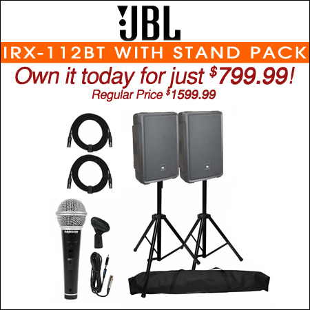 JBL IRX-112BT 12" Compact Portable Bluetooth Powered DJ PA Speaker Pair with Stands 