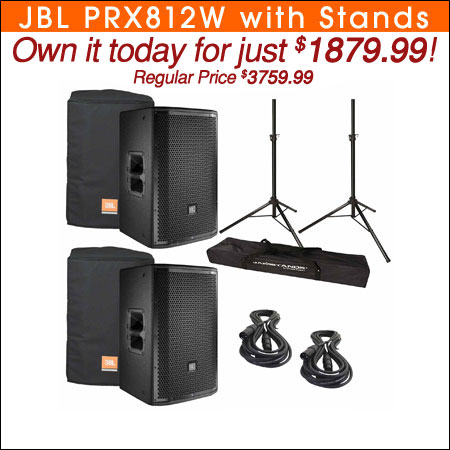 (2) JBL PRX812W with Stands and Padded Covers Package 