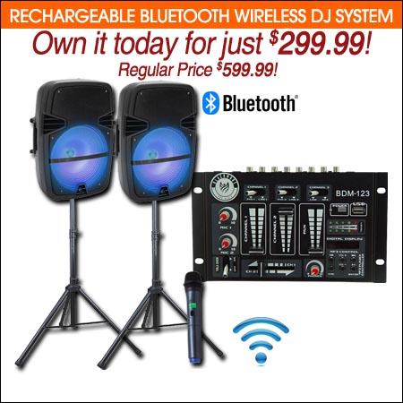  Rechargeable Bluetooth Wireless DJ System 