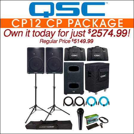 QSC CP12 CP Series Compact 12" Powered Loudspeakers with 12" Powered Subwoofer Package 